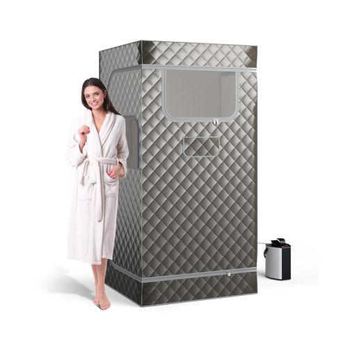 COSTWAY Tragbare Dampfsauna für Zuhause, Ganzkörpersaunabox mit 3-Liter-Dampfgenerator, leichtes Saunazelt für 1 Person, 91*91*183 cm Grau