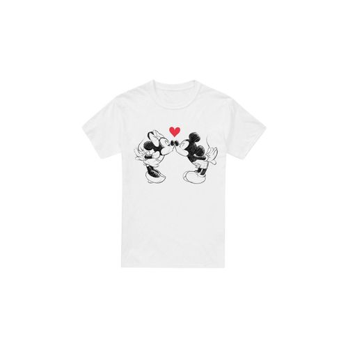Disney Heren Mickey & Minnie Mouse Kiss Sketch Valentijnsdag T-Shirt (Wit)