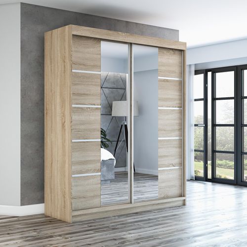Schwebetürenschrank, 2-türig Schrank ERA 180 cm (mit Spiegel) Sonoma / sonoma / sonoma