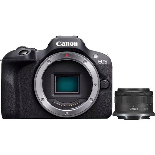 CANON Systemkamera "EOS R100 + RF-S 18-45mm F4.5-6.3 IS STM Kit", schwarz, B:11,63cm H:8,55cm T:6,88cm, Fotokameras, Systemkamera