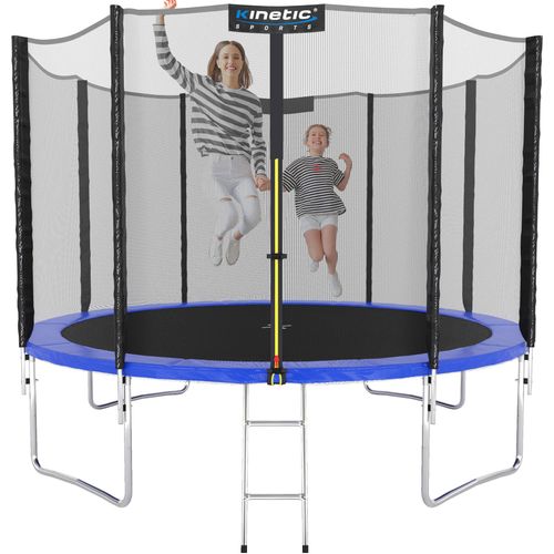 KINETIC SPORTS Trampolin Outdoor SALTO Ø 183/244/305/366/400/430/490 cm - Kindertrampolin Set mit Leiter, Netz, Randpolster, bis zu 160kg