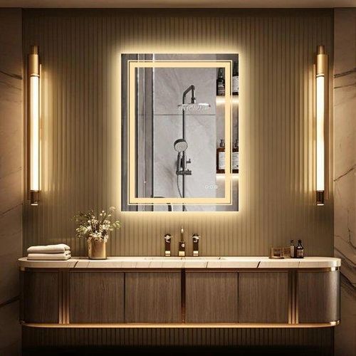 Vihes ist entfernt. Spiegel Met verlichting - 60x80 CM - 24x32 INCH - Rechthoekig - Badkamer - Anti-mist - Wanddecoratie - Licht hintergrund und vordergrund