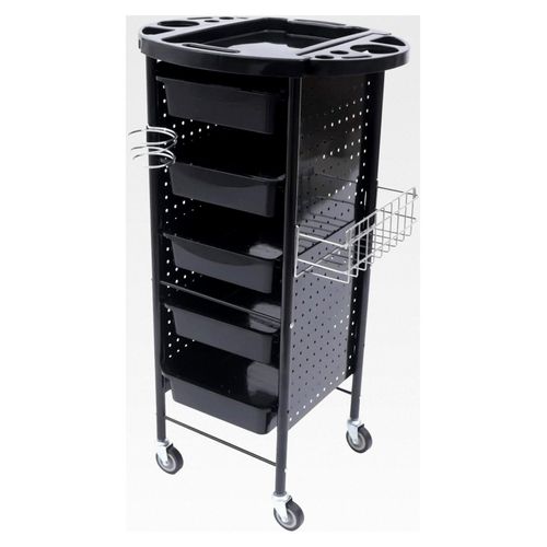 Friseurwagen Mobiler Salonarbeitswagen mit 5 Schubladen, Multifunktionaler Beautywagen mit Hängekorb zur Aufbewahrung von Schönheitsprodukten und Friseurwerkzeugen, 95 × 53 × 44 cm