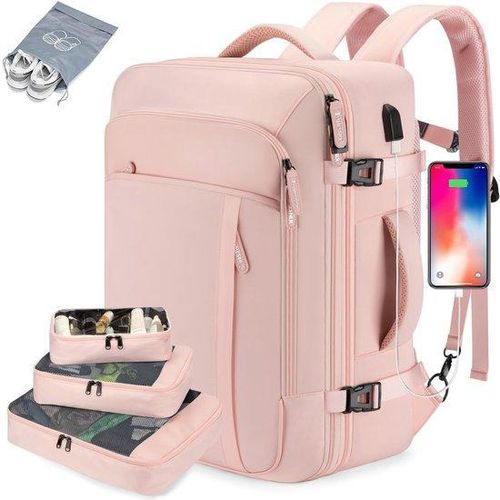 Rosa XL Reise-Rucksack mit 3 Packwürfeln