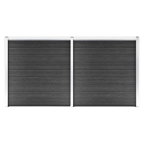 Zaunelement Set mit Pfosten Sichtschutz Windschutz Zaun Gartenzaun Lamellenzaun Sichtschutzzaun Windschutzzaun WPC 353x186cm Schwarz