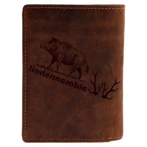 Vintage Geldbörse Leder-Geldbeutel mit Waidmannsheil Portemonnaie Lederbörse - 12x10x3 cm