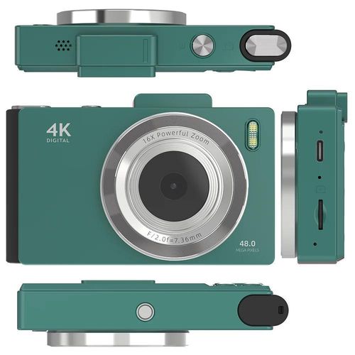 Retro Digitalkamera - Kinderkamera - Auflösung 48 MP - HD-Display 7,1 cm - Dual-Kamera - Autofokus - Digitalzoom 16x - 64 GB Speicher - Grün