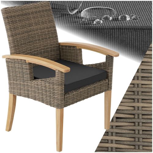 tectake® Rattan Stuhl, mit Holzgestell, natürlich nachempfundenes Geflecht, inklusive Sitzpolster, 62,5 x 71,5 x 94 cm