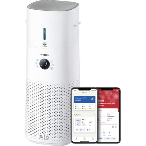 Kombigerät Luftbefeuchter und -reiniger PHILIPS "AC3737/10 3000 Series, Luftreinigungsrate 505 m³/h", weiß, B:29,1cm H:74,7cm T:29,1cm, Luftreiniger, 650 ml/h Befeuchtungsrate, WLAN, Air+ App