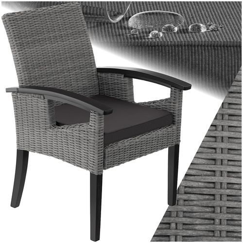 tectake® Rattan Stuhl, mit Holzgestell, natürlich nachempfundenes Geflecht, inklusive Sitzpolster, 62,5 x 71,5 x 94 cm
