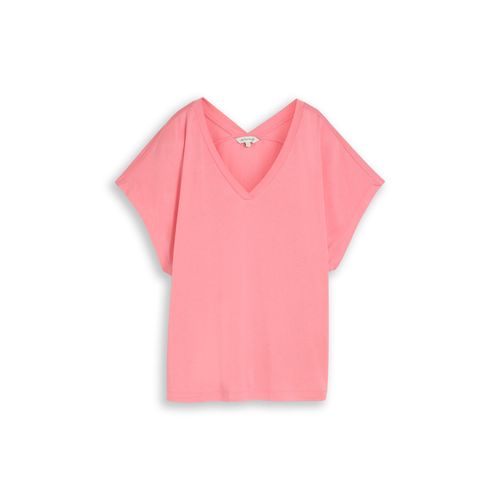 TOM TAILOR Damen T-Shirt mit V-Ausschnitt, rosa, Uni, Gr. XXXL