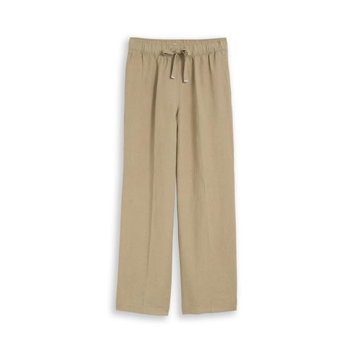 TOM TAILOR Damen Loose Fit Hose mit Leinenanteil, grün, Uni, Gr. 42/32