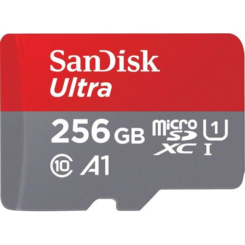 SANDISK Speicherkarte "Ultra microSDXC", grau (grau, rot), 256 GB, Speicherkarten