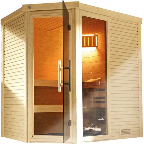Sauna CUBILIS ECK 1 , OS 4,5 KW, Rundumsorglospaket, Leuchte, Anlieferung, Aufbau x B x T x H x 195 x 145 x 0