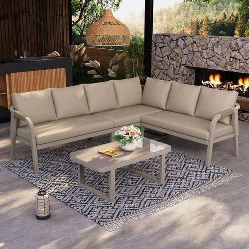Gewobene Aluminium Eckbank mit Tisch