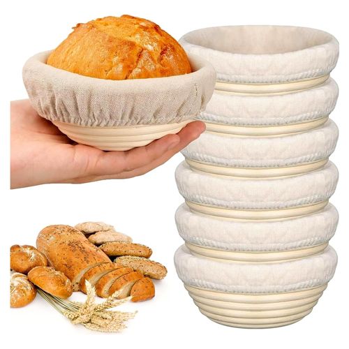 Rundes Gärkörbchen Set, 6 Stück, 6 Zoll Natürliches Rattan für Brot