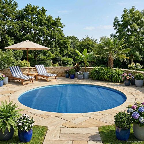 Möbel Sonnendeck für Pools Extra Schwer Ø 600 cm 400 μm Rund PE BlauPoolzubehör - Poolzubehör c7487