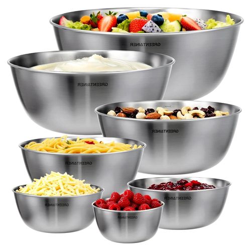 7-teiliges Schüsselset aus Edelstahl, Salatschüsseln für die Küche 0,35l - 5,2l, Rührschüsseln, stapelbare Mischschüsseln, Servierschüsseln, ideal zum Mischen und Servieren