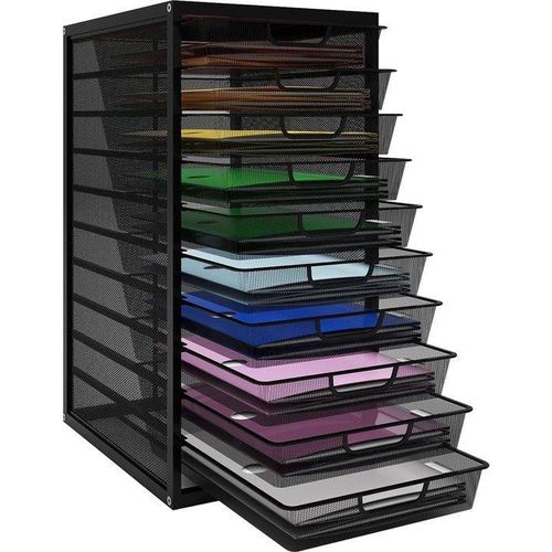 Metallener A4-Büroorganizer mit 10 Laden und Papiersortierer schwarz