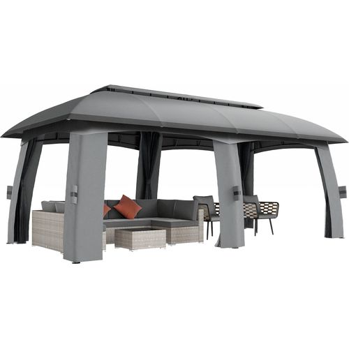 Pavillon, Partyzelt, mit Fliegennetzen, Winddach, bis 15 Personen, dunkelgrau, 3 x 6 x 3 m
