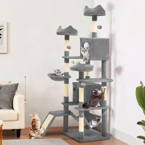 Katzen Kratzsäule aus Plüsch, Lichtgrau, mit stabiler Konstruktion zum Krallenwetzen