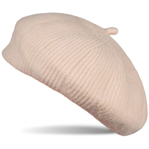 Baskenmütze STYLEBREAKER "Feinstrick Baskenmütze mit Streifen Muster", Damen, beige, Obermaterial: 100% Polyacryl PAN., Modisch, Mützen
