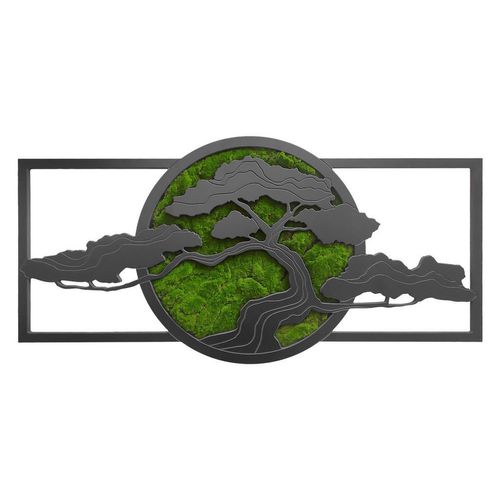 Moosbild, Schwarz, Dunkelgrün, Holz, Metall, Kunststoff, Wellness, rechteckig, 100x50 cm, Fsc, Made in EU, 3D-Effekt, Bilder und Zubehör, Moosbilder