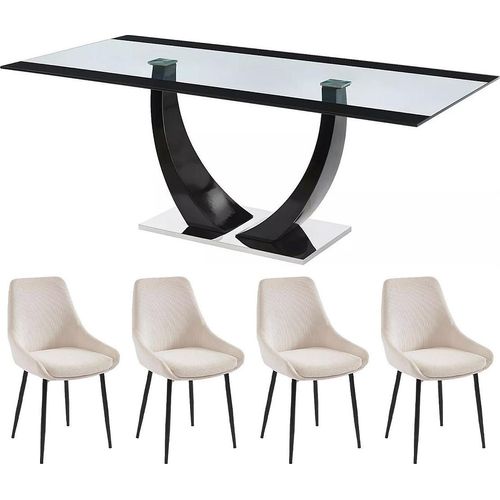 Set MEZZO II Tisch + 4 Stühle MASURIE - Transparent und Creme
