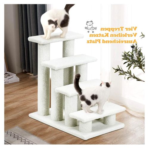 Katzentreppe für Tiere, Kletterbaum mit 4 Stufen, Treppe für Katzen und Hunde, Milchweiß