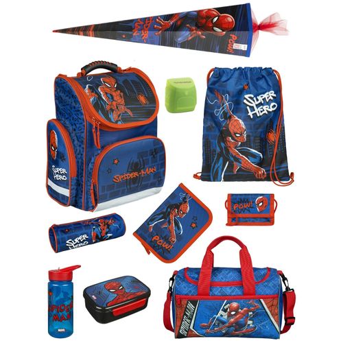 SPIDER-MAN Schulranzen 1. Klasse 10-teiliges Set mit Sporttasche und Schultüte / Zuckertüte