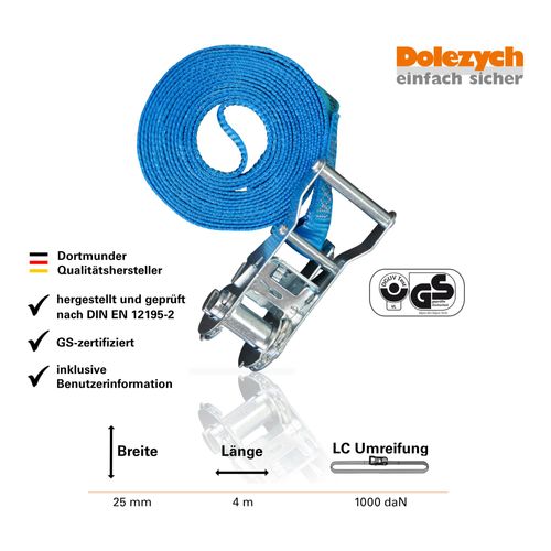 Dolezych Zurrgurt L.4m B.25mm m.Mini-Ratsche LC: 1000 daN einteilig, blau (16251000-4)