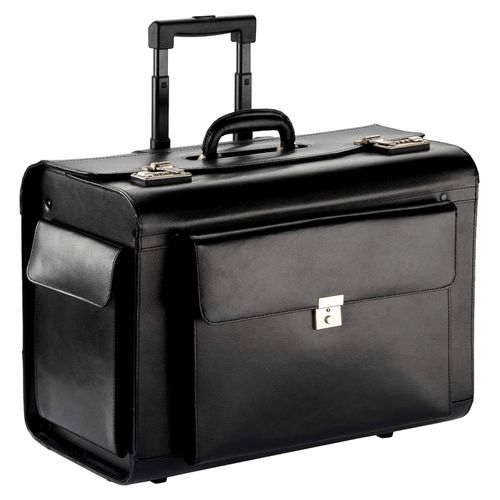 Pilotenkoffer aus Leder, groß, Aktenkoffer XL, Trolley 45L, schwarz, 50 cm