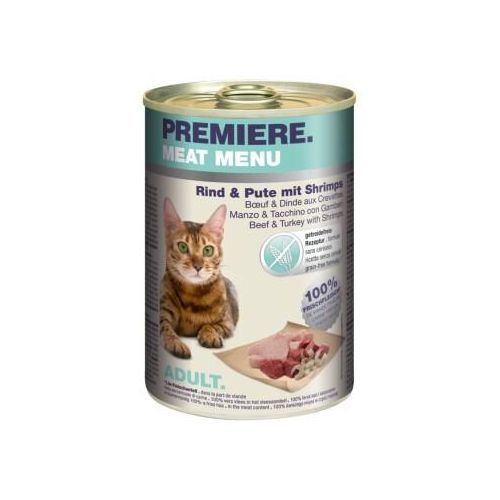 PREMIERE Menu Viande Adulte Bœuf avec dinde & crevettes 12x400 g