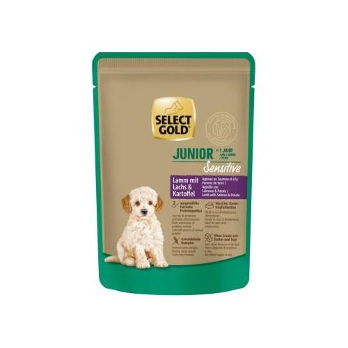 SELECT GOLD Sensitive Sachets de Nourriture Humide Chiot Agneau, Saumon, Pomme de terre 24x100 g