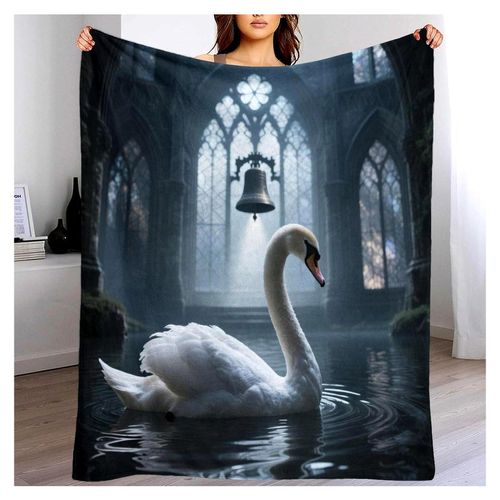 Flanell-Fleece-Überwurf mit Schwänen und Kirchenglocken, 3D-Druck, weich, warm, bequem, 150 x 200