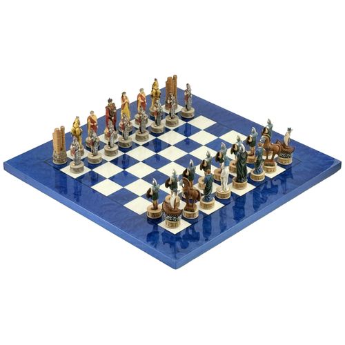 Schachspiel „Trojanischer Krieg“ 8 cm + MADRONA-Schachbrett 42 x 42 cm
