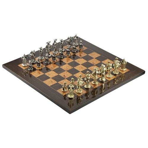 ITALFAMA LUXUS-SCHACHSPIEL: „LENDSKNECHT“ – Figuren aus Metall + Brett aus Ahornholz (51 cm)