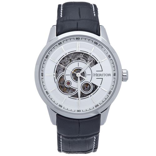 Heritor automatisch Davies semi-skelet lederen band horloge