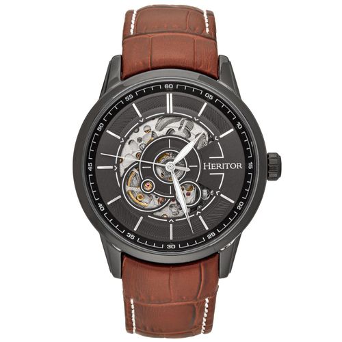 Heritor automatisch Davies semi-skelet lederen band horloge