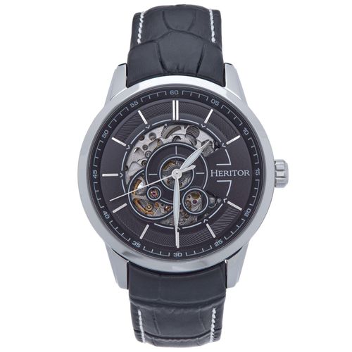 Heritor automatisch Davies semi-skelet lederen band horloge