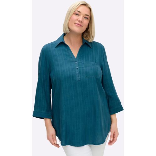 Schlupfbluse SHEEGO, Damen, Gr. 52, blau (topas), 100% Viskose, unifarben, Blusen Schlupfbluse