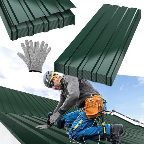 Clanmacy 36xTrapezblech 115x45 cm=18 ㎡ Dachblech für Gerätehaus Carport Profilblech Dachblech Wellblech Dachplatten Wandblech Grün