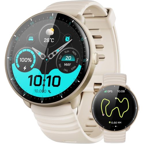 Smartwatch Eingebautes GPS, 5 ATM Wwasserdichte Schwimmuhr für Pool/Offenen Gewässern, Fitnessuhr mit AMOLED Display, 100+ Sportmodi, Herzfrequenz