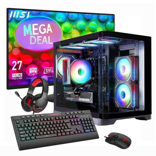 GAMEMAX Gaming-PC MegaDeal HYPE-M BK Komplett-SET AMD Ryzen 7 5700X 16GB RAM 480GB SSD RTX 5060 WIN11 + MSI PRO MP272L LCD-Monitor, 68,6cm (27")+Zub.