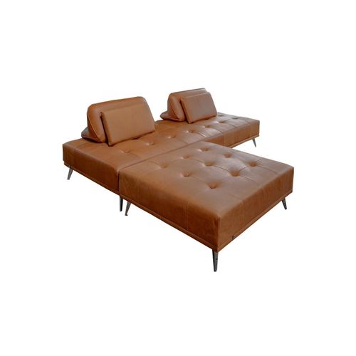 SOFA MIT HOCKER WIOLO 2ER SET Braun Leder