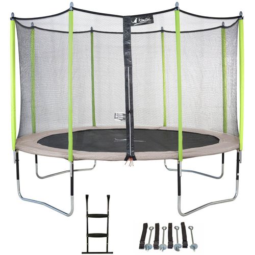 Trampolin Ø 360cm + Leiter + Verankerungsset - JUMPI 360 – Taupe/Grün