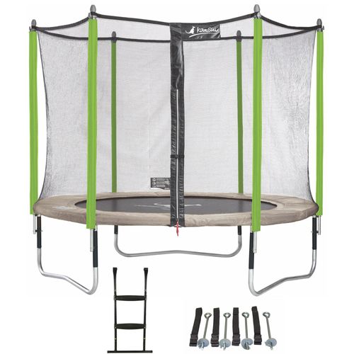 Trampolin Ø 300cm + Leiter + Verankerungsset - JUMPI 300 – Taupe/Grün