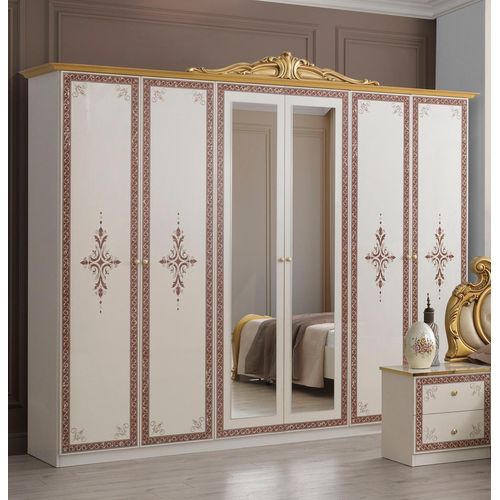 Barock Kleiderschrank Grace 6trg. in Beige / Gold