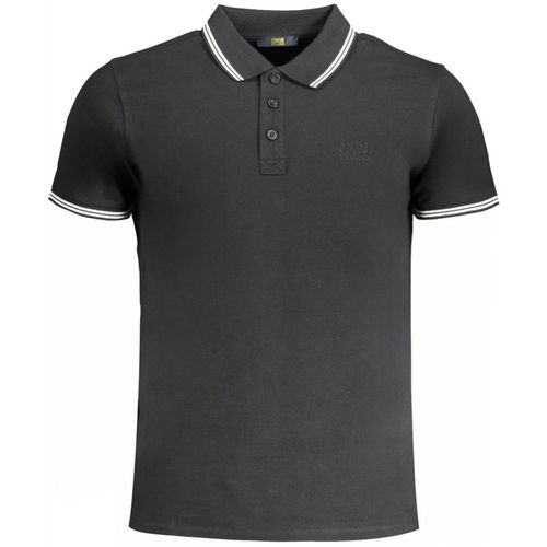 Cavalli Class Zwart Polo Shirt met Witte Gehoekte Kraag en Toned Logo