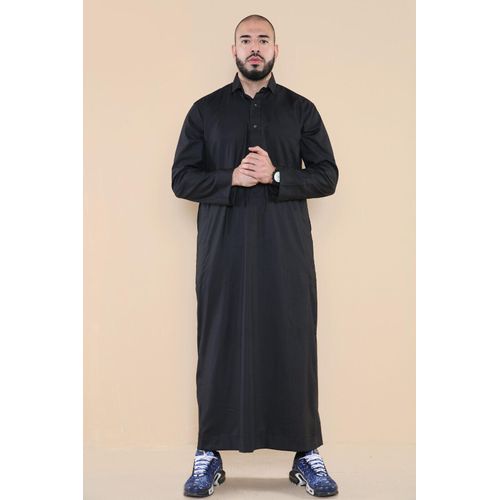 Mens zwarte Thobe Jubba Saudi Ramadan Eid islamitische Kaftan Kaudara Arabische Jubbah